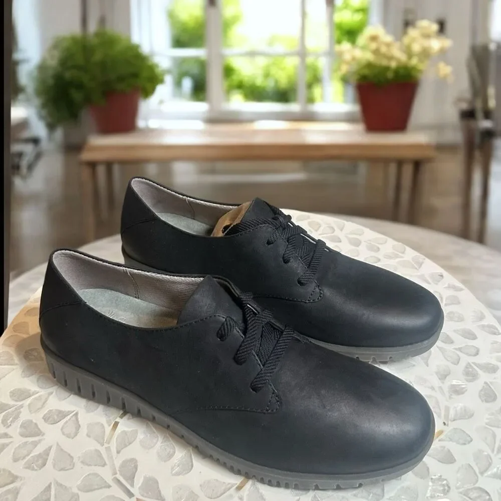 Dansko US 8.5-9 EU 39 Libbie Burnished Calf Leather Black Lace Up Shoes Loafers